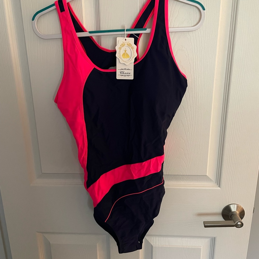New Navy and pink one piece athletic swimsuit